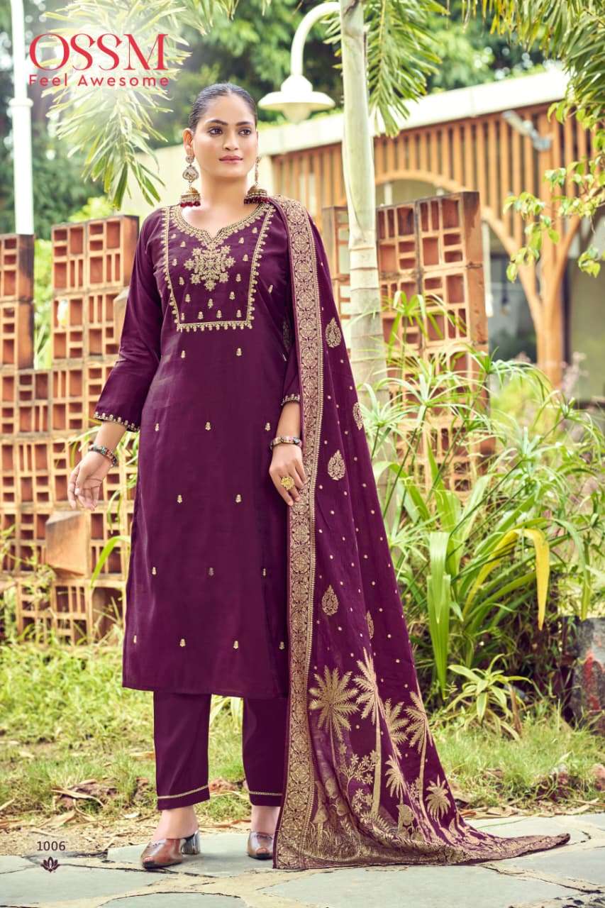 MONALISA VOL-7 BY OSSM PREMIUM VISCOSE ROMAN SLUB HEAVY EMBROIDERY WORK KURTI PANT WITH DUPATTA 