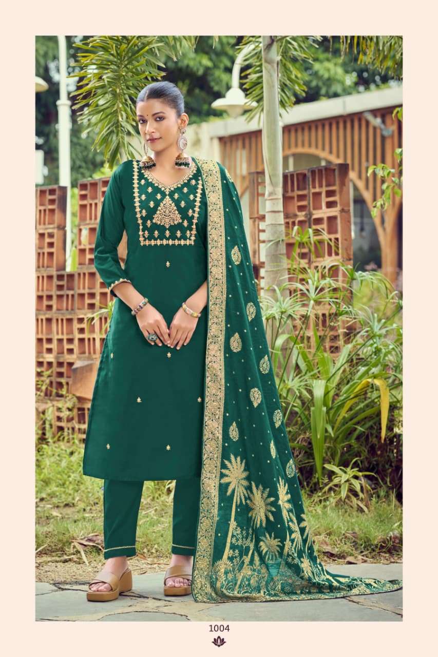 MONALISA VOL-7 BY OSSM PREMIUM VISCOSE ROMAN SLUB HEAVY EMBROIDERY WORK KURTI PANT WITH DUPATTA 