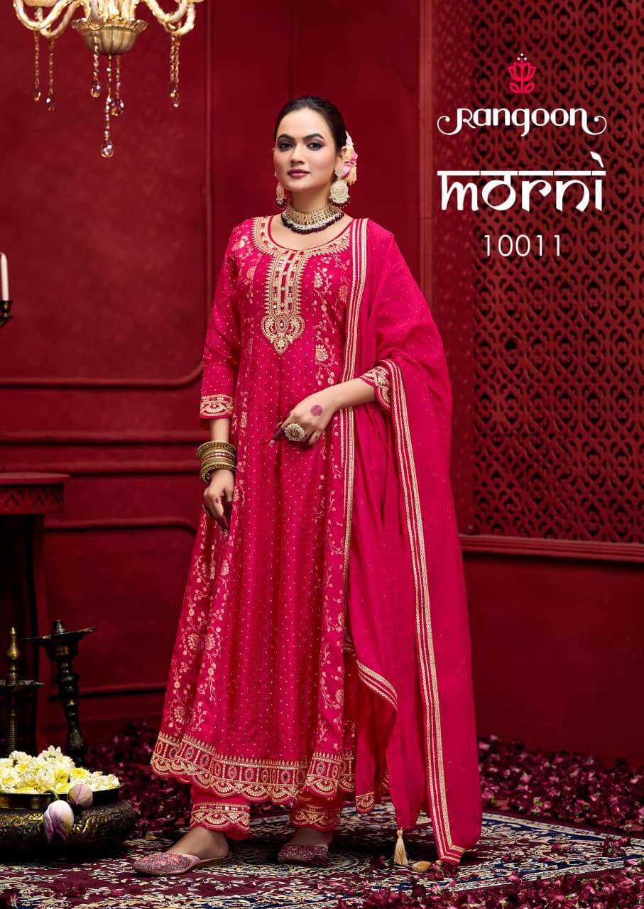 MORNI BY RANGOON IN PURE RUSSIAN JACQUARD WITH FANCY WORK ANARKALI STYLE 
