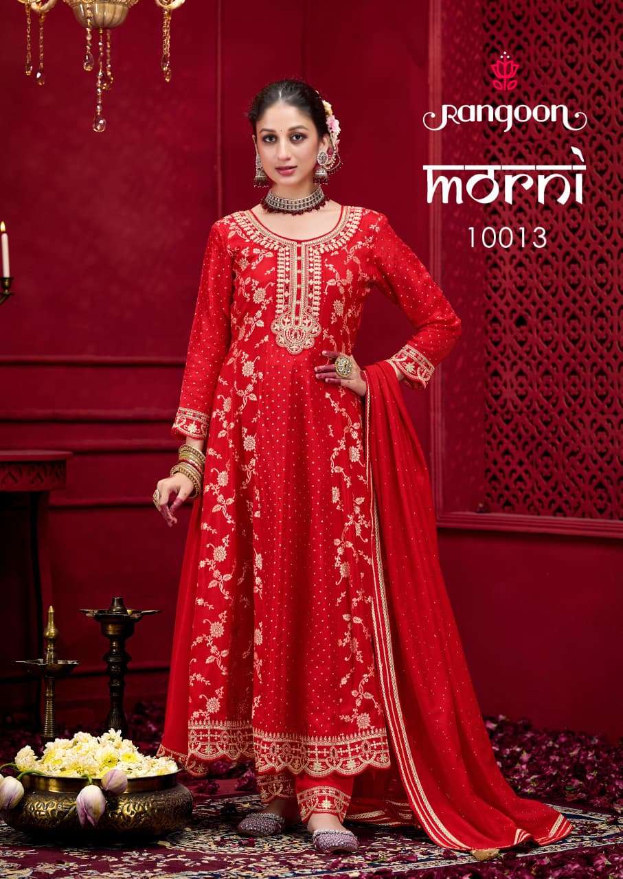 MORNI BY RANGOON IN PURE RUSSIAN JACQUARD WITH FANCY WORK ANARKALI STYLE 