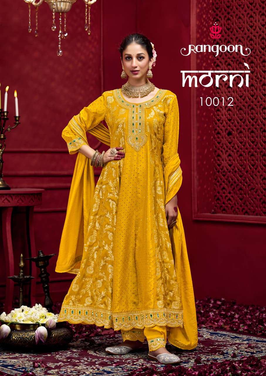 MORNI BY RANGOON IN PURE RUSSIAN JACQUARD WITH FANCY WORK ANARKALI STYLE 