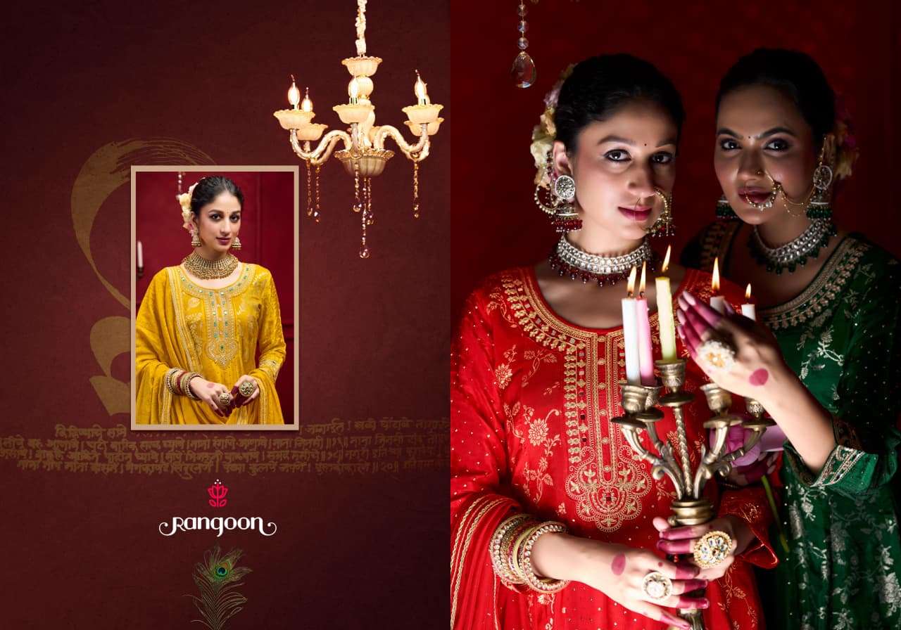 MORNI BY RANGOON IN PURE RUSSIAN JACQUARD WITH FANCY WORK ANARKALI STYLE 