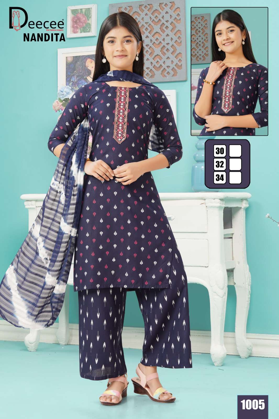 NANDITA BY DEECEE IN HEAVY RAYON PRINT STRAIGHT TOP WITH NECK WORK PATTI 