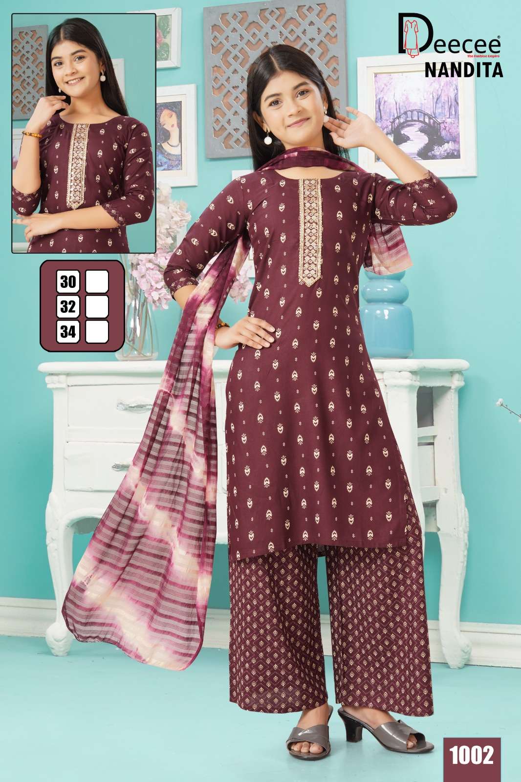 NANDITA BY DEECEE IN HEAVY RAYON PRINT STRAIGHT TOP WITH NECK WORK PATTI 