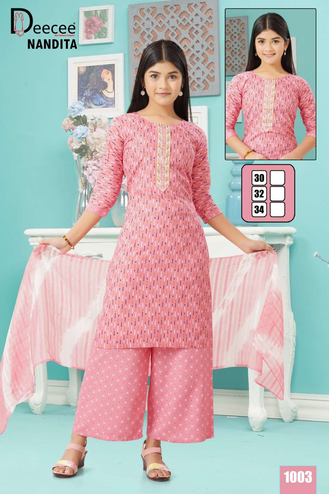 NANDITA BY DEECEE IN HEAVY RAYON PRINT STRAIGHT TOP WITH NECK WORK PATTI 