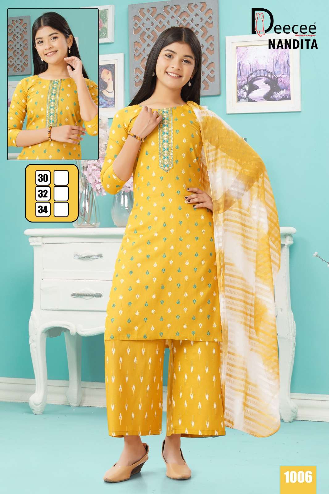 NANDITA BY DEECEE IN HEAVY RAYON PRINT STRAIGHT TOP WITH NECK WORK PATTI 