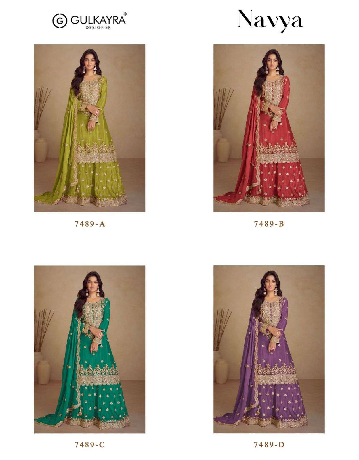 NAVYA BY GULKAYRA DESIGNER IN REAL CHINON WITH EMBROIDERY AND HAND WORK 