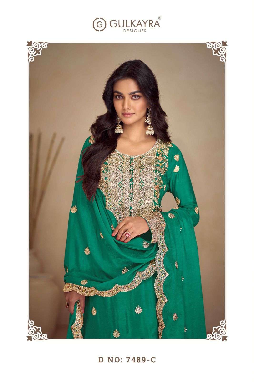 NAVYA BY GULKAYRA DESIGNER IN REAL CHINON WITH EMBROIDERY AND HAND WORK 