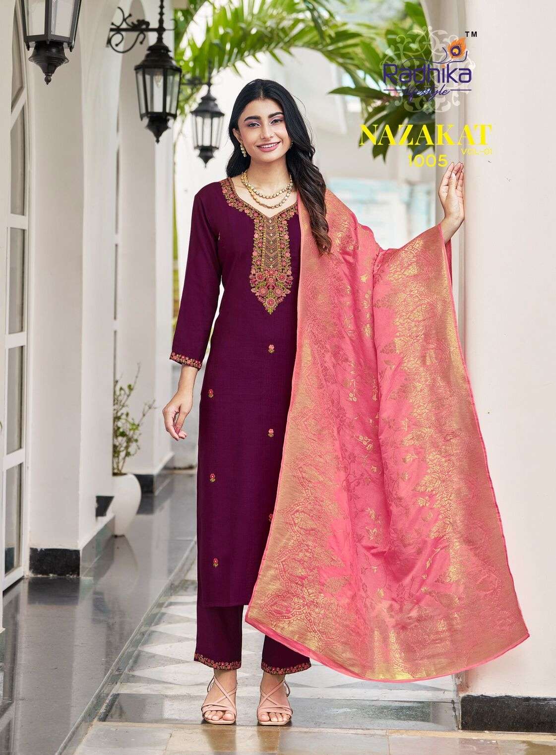 NAZAKAT VOL-1 BY RADHIKA LIFESTYLE IN VATICAN SILK KURTI PANT WITH JACQUARD DUPATTA 