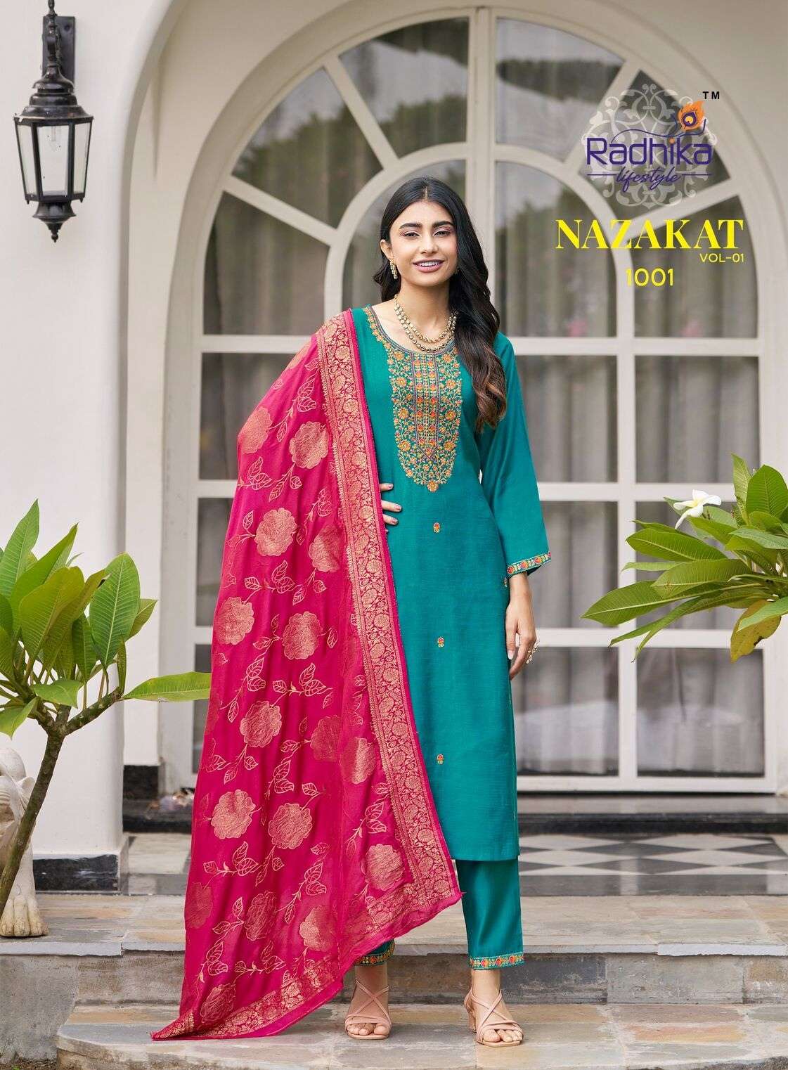 NAZAKAT VOL-1 BY RADHIKA LIFESTYLE IN VATICAN SILK KURTI PANT WITH JACQUARD DUPATTA 
