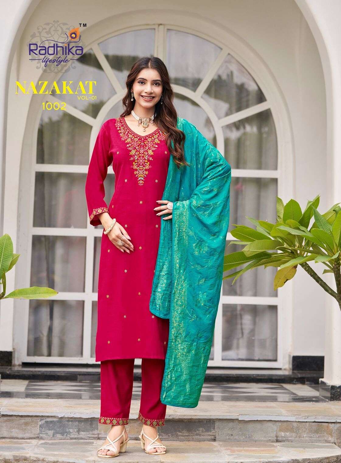 NAZAKAT VOL-1 BY RADHIKA LIFESTYLE IN VATICAN SILK KURTI PANT WITH JACQUARD DUPATTA 