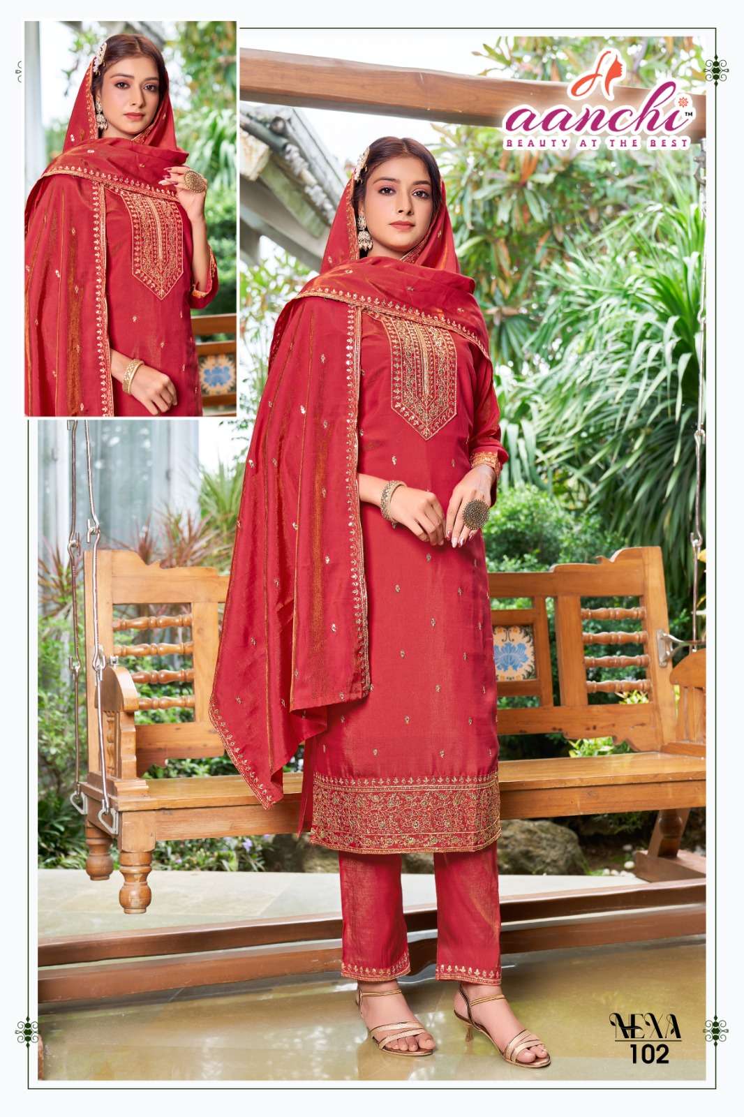 NEXA BY AANCHI IN ROMAN SHIMMER WITH FANCY DUPATTA WORK STRAIGHT CONCEPT 