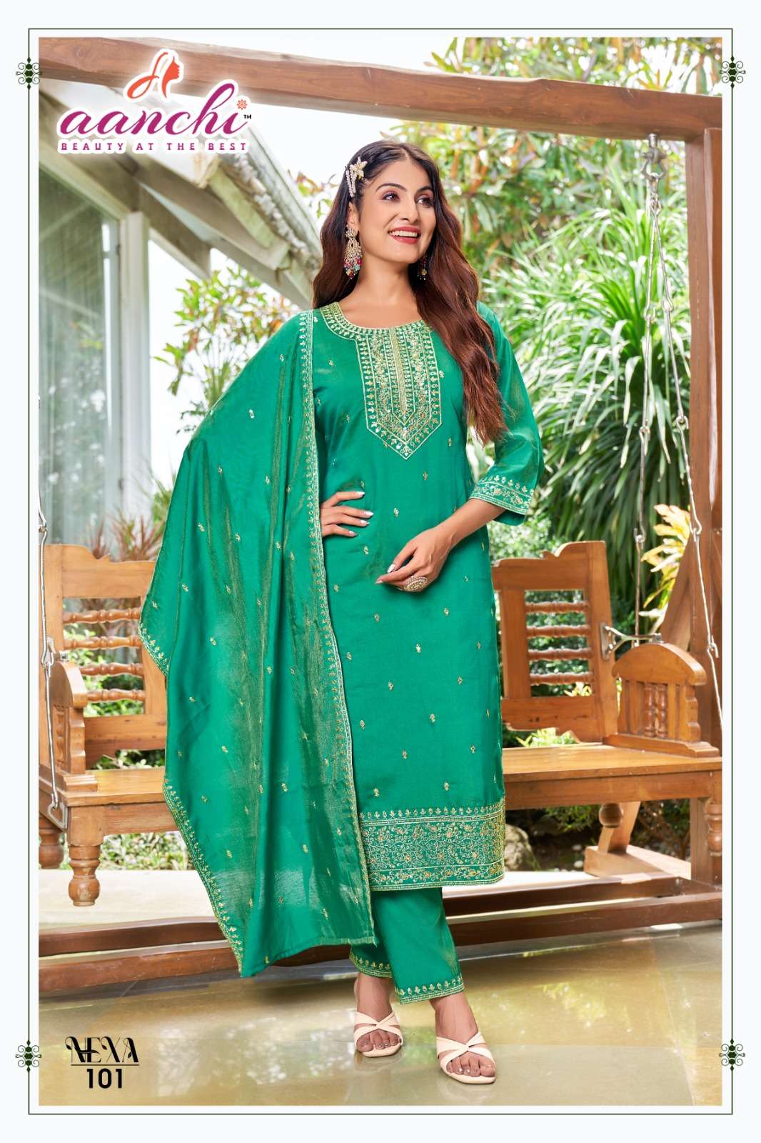 NEXA BY AANCHI IN ROMAN SHIMMER WITH FANCY DUPATTA WORK STRAIGHT CONCEPT 