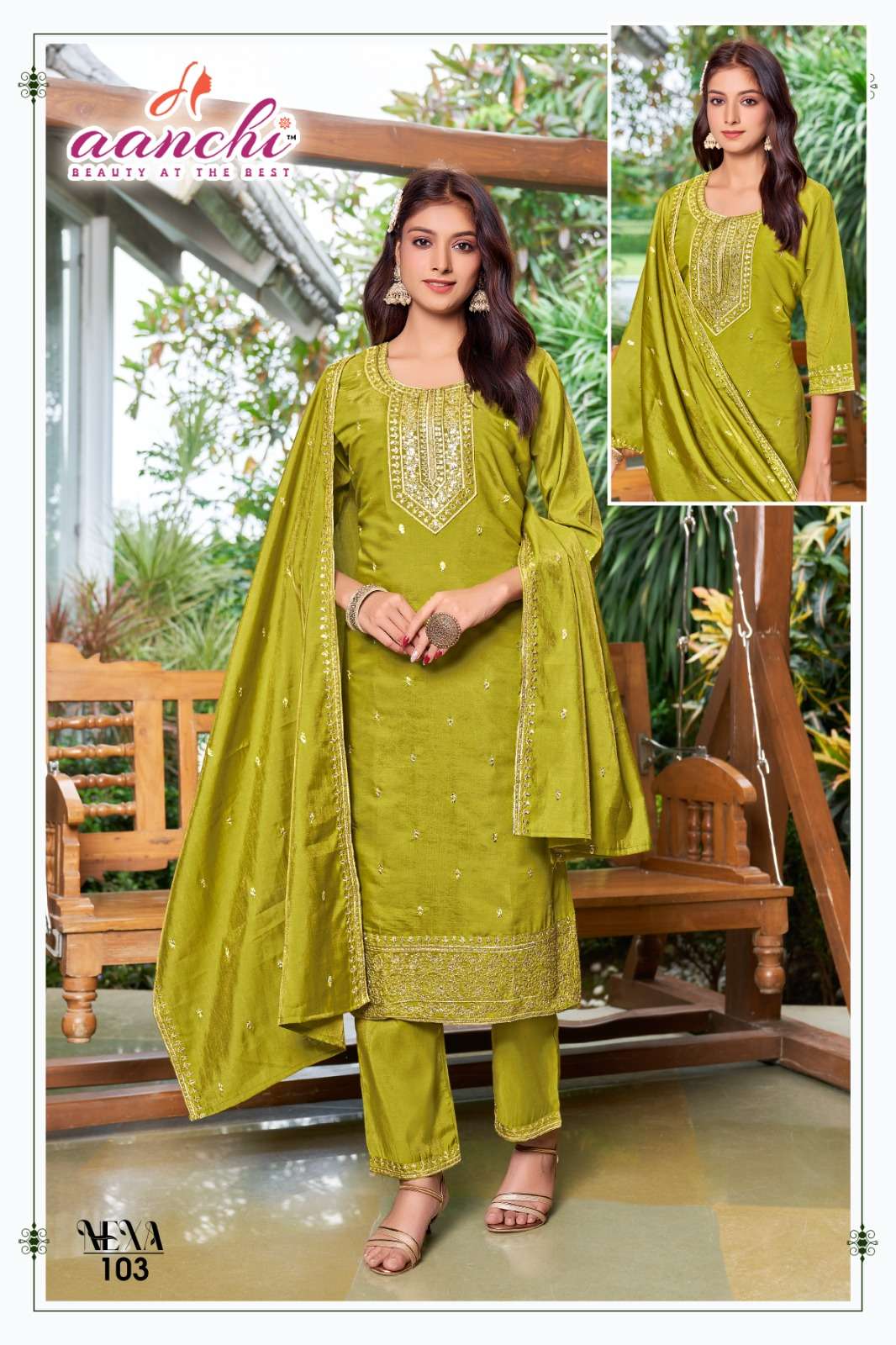 NEXA BY AANCHI IN ROMAN SHIMMER WITH FANCY DUPATTA WORK STRAIGHT CONCEPT 