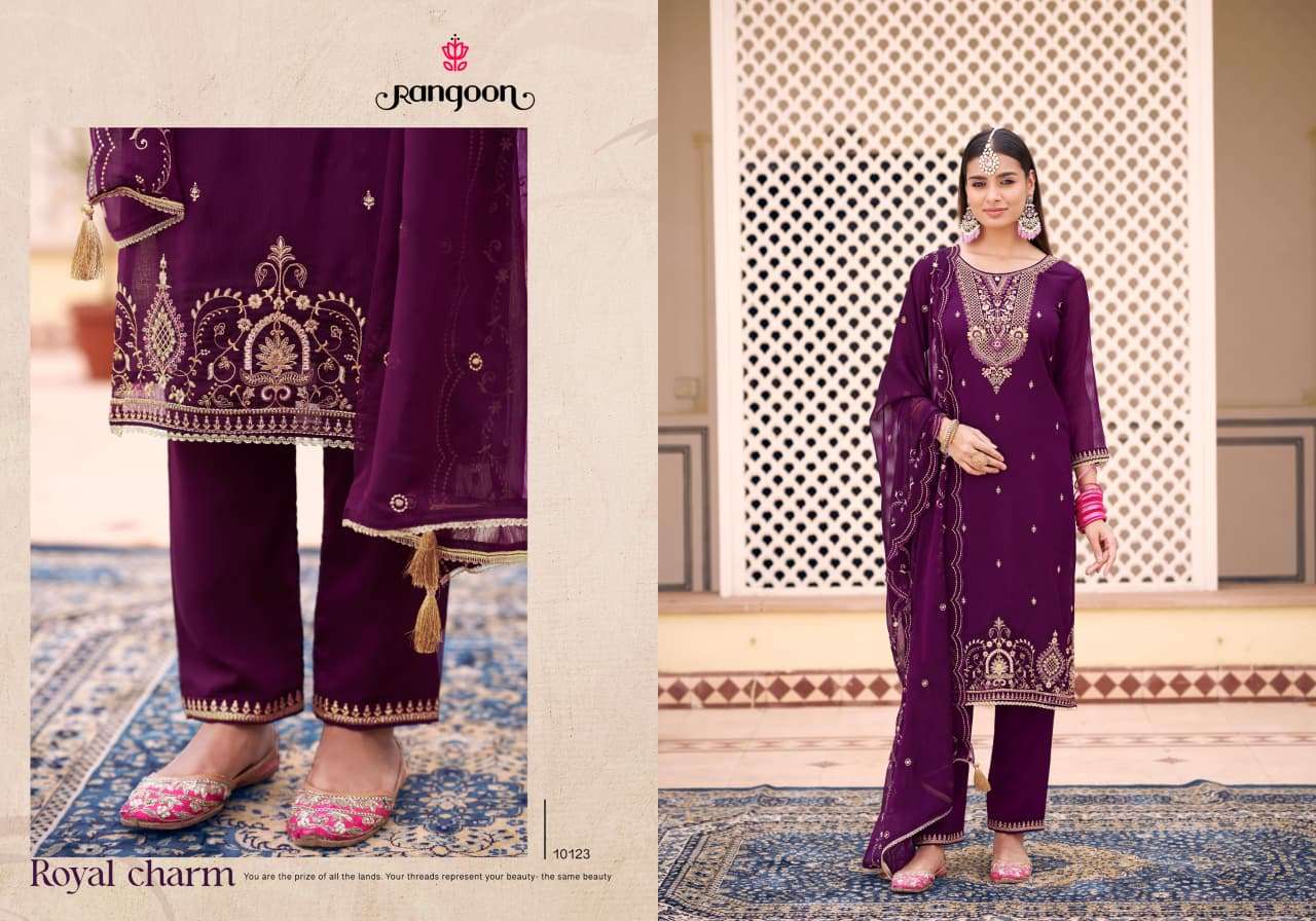 NIRALI BY RANGOON IN CHIFFON WITH FANCY WORK AND FULL INNER 