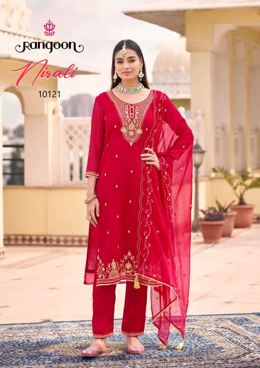 NIRALI BY RANGOON IN CHIFFON WITH FANCY WORK AND FULL INNER 