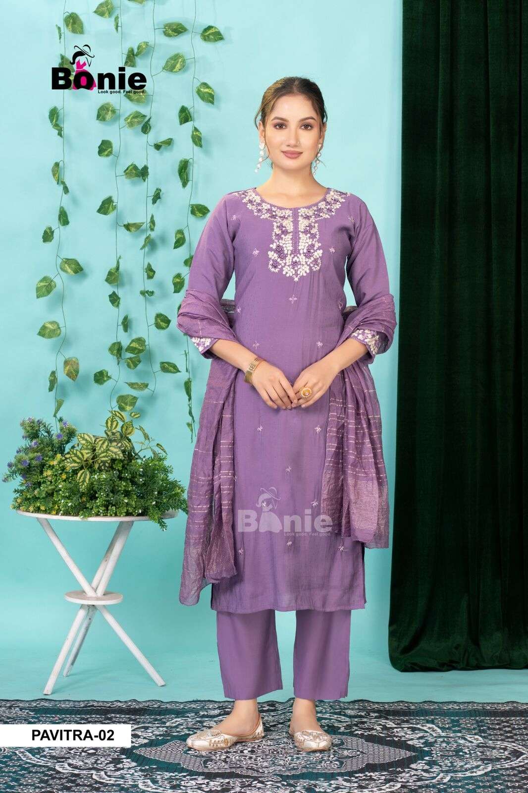 PAVITRA VOL-3 BY BONIE IN PV FANCY FABRIC WITH EMBROIDERY WORK KURTI PANT WITH DUPATTA 