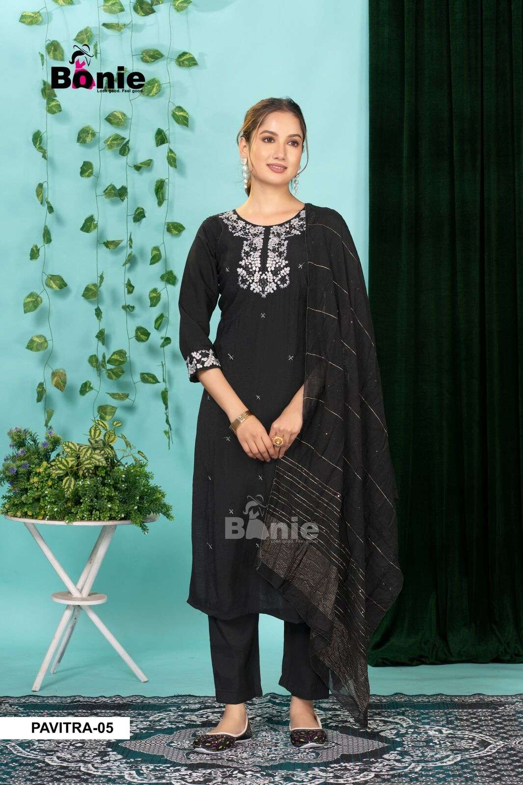 PAVITRA VOL-3 BY BONIE IN PV FANCY FABRIC WITH EMBROIDERY WORK KURTI PANT WITH DUPATTA 