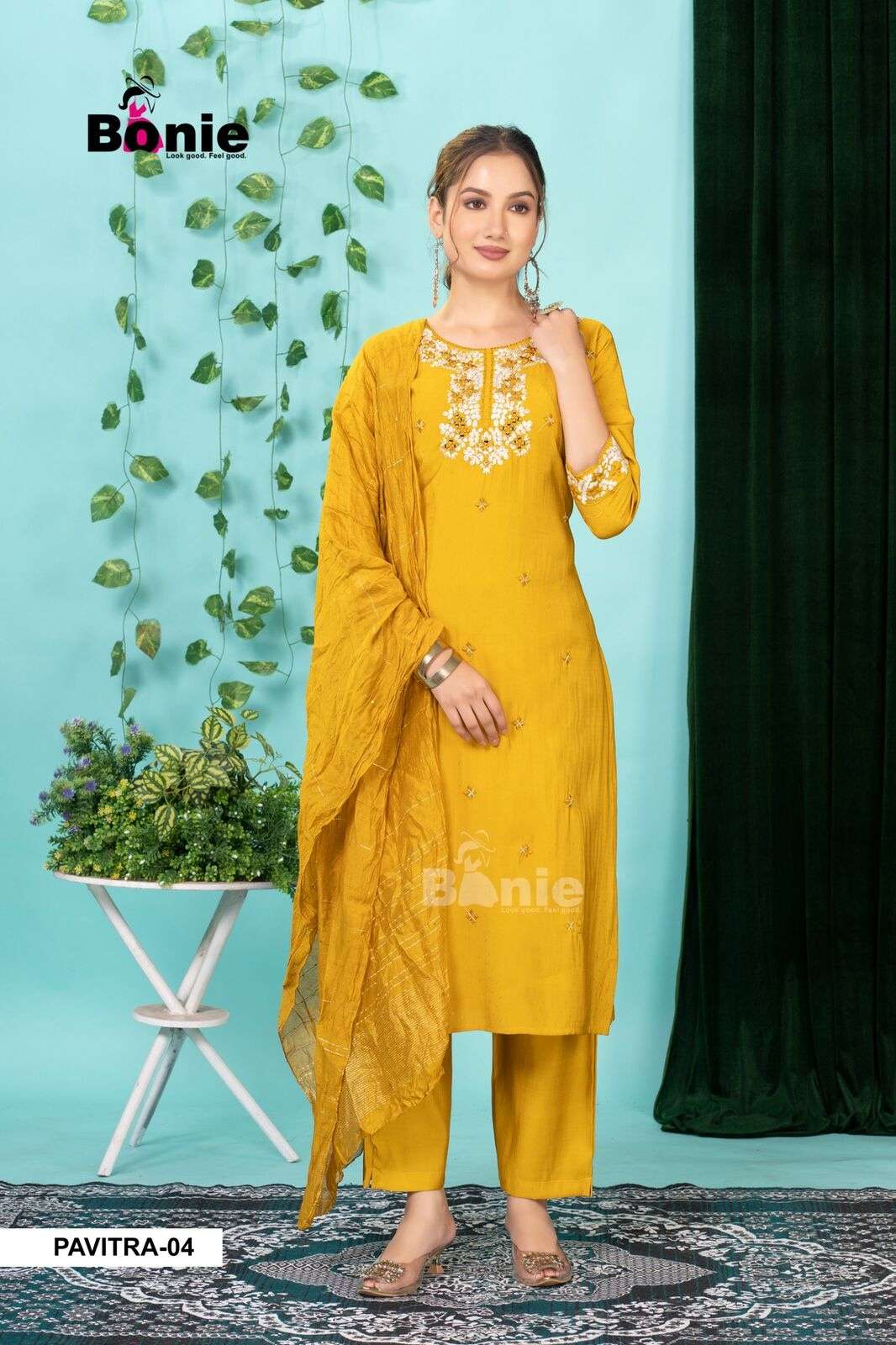 PAVITRA VOL-3 BY BONIE IN PV FANCY FABRIC WITH EMBROIDERY WORK KURTI PANT WITH DUPATTA 