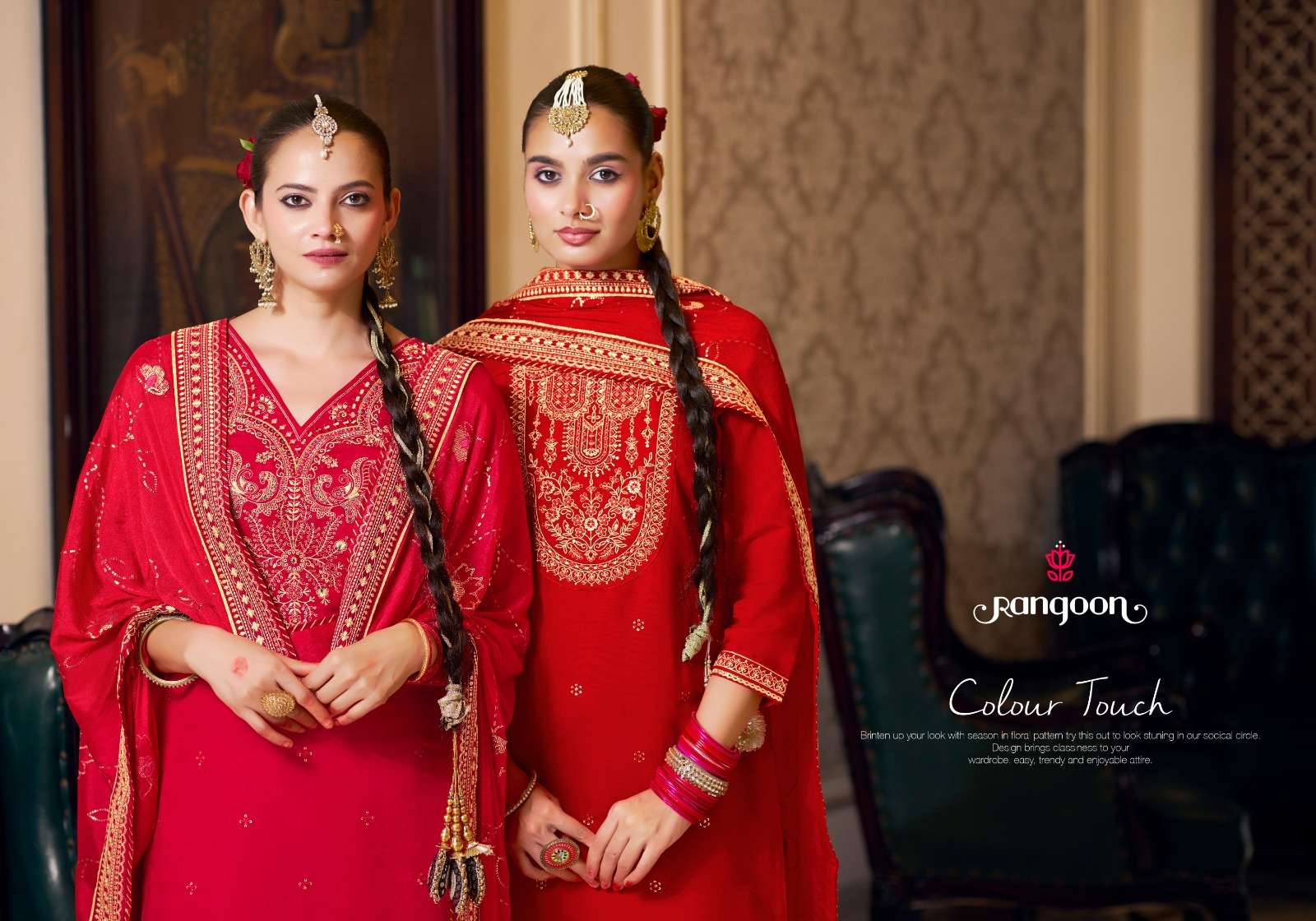 PAVITRA VOL-3 BY RANGOON IN SILK WITH FANCY EMBROIDERY WORK RED COLOUR KURTI PANT WITH DUPATTA 