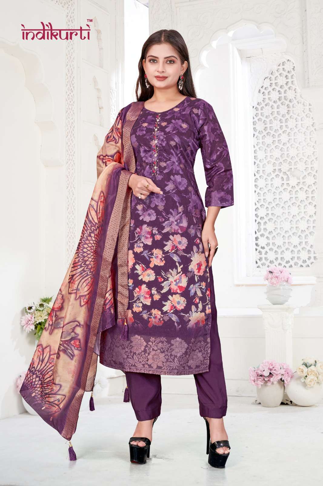 PEHEL BY INDIKURTI IN DOLA JACQUARD DIGITAL PRINT WITH HAND WORK 