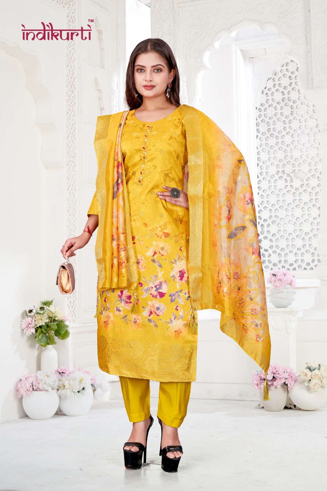 PEHEL BY INDIKURTI IN DOLA JACQUARD DIGITAL PRINT WITH HAND WORK 