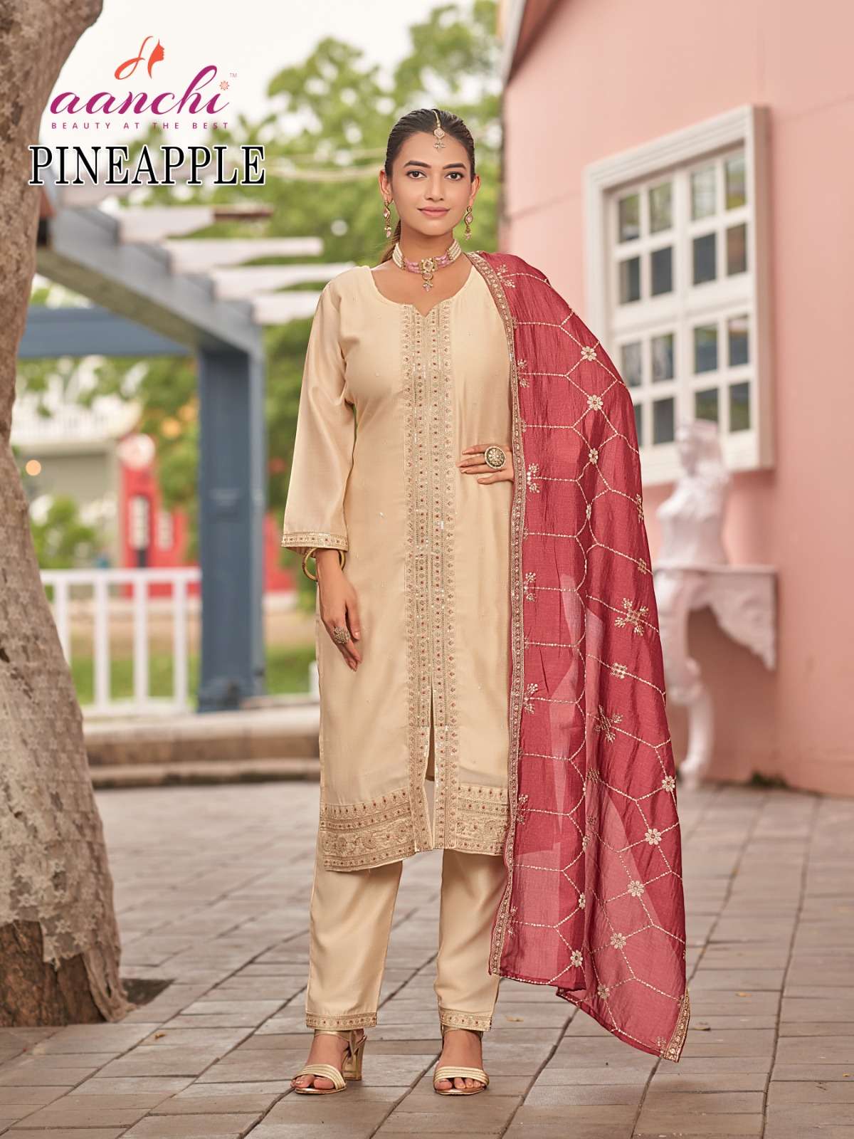 PINEAPPLE BY AANCHI IN VICHITRA SILK WITH FANCY CONTRAS DUPATTA WORK 