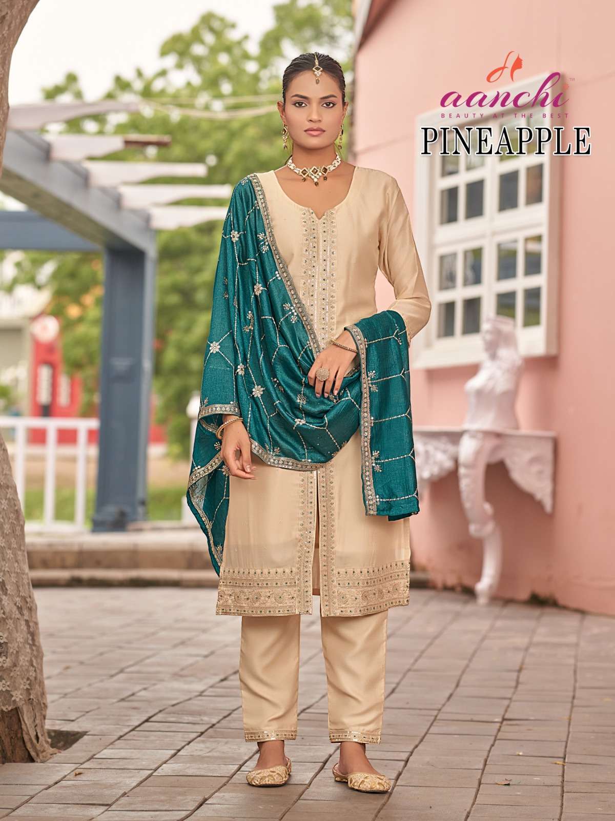 PINEAPPLE BY AANCHI IN VICHITRA SILK WITH FANCY CONTRAS DUPATTA WORK 