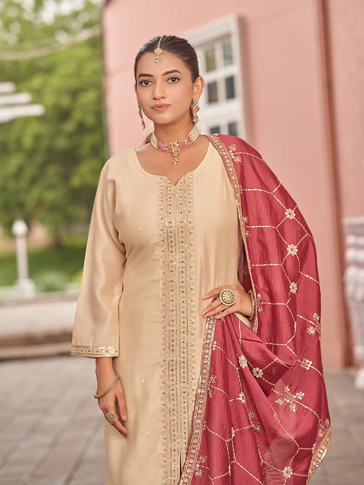 PINEAPPLE BY AANCHI IN VICHITRA SILK WITH FANCY CONTRAS DUPATTA WORK 
