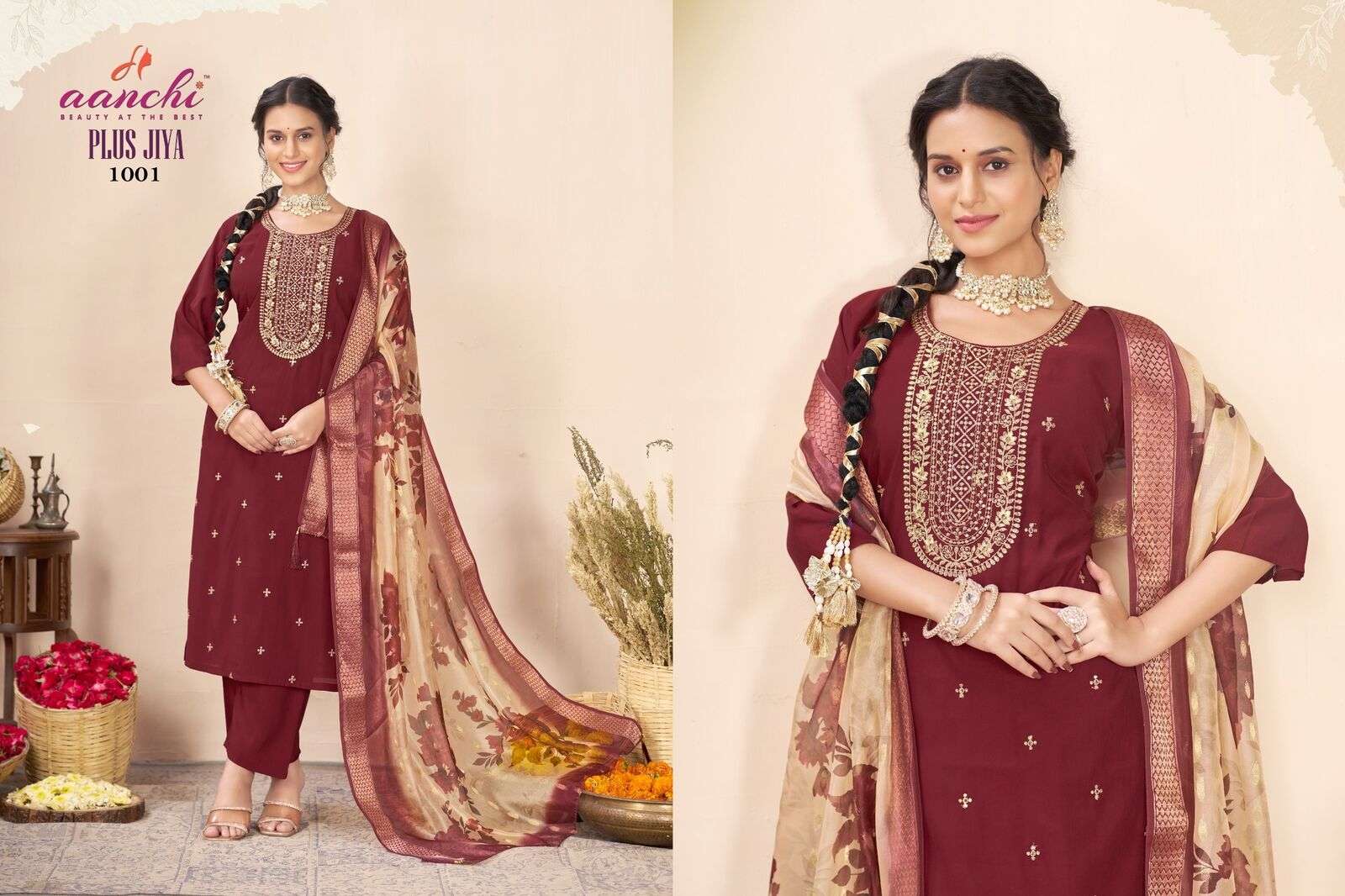PLUS JIYA BY AANCHI IN ROMAN SILK WITH BIG SIZE 3 PCS SET STRAIGHT CONCEPT 