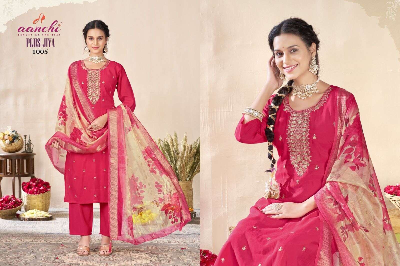 PLUS JIYA BY AANCHI IN ROMAN SILK WITH BIG SIZE 3 PCS SET STRAIGHT CONCEPT 