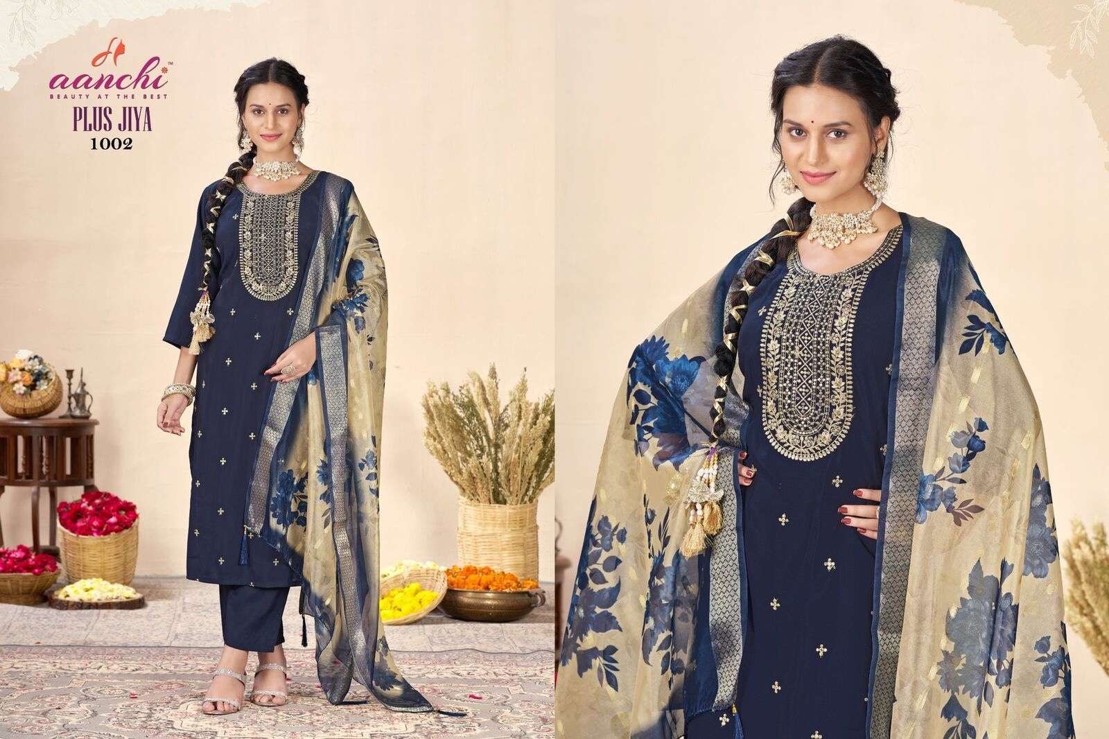 PLUS JIYA BY AANCHI IN ROMAN SILK WITH BIG SIZE 3 PCS SET STRAIGHT CONCEPT 