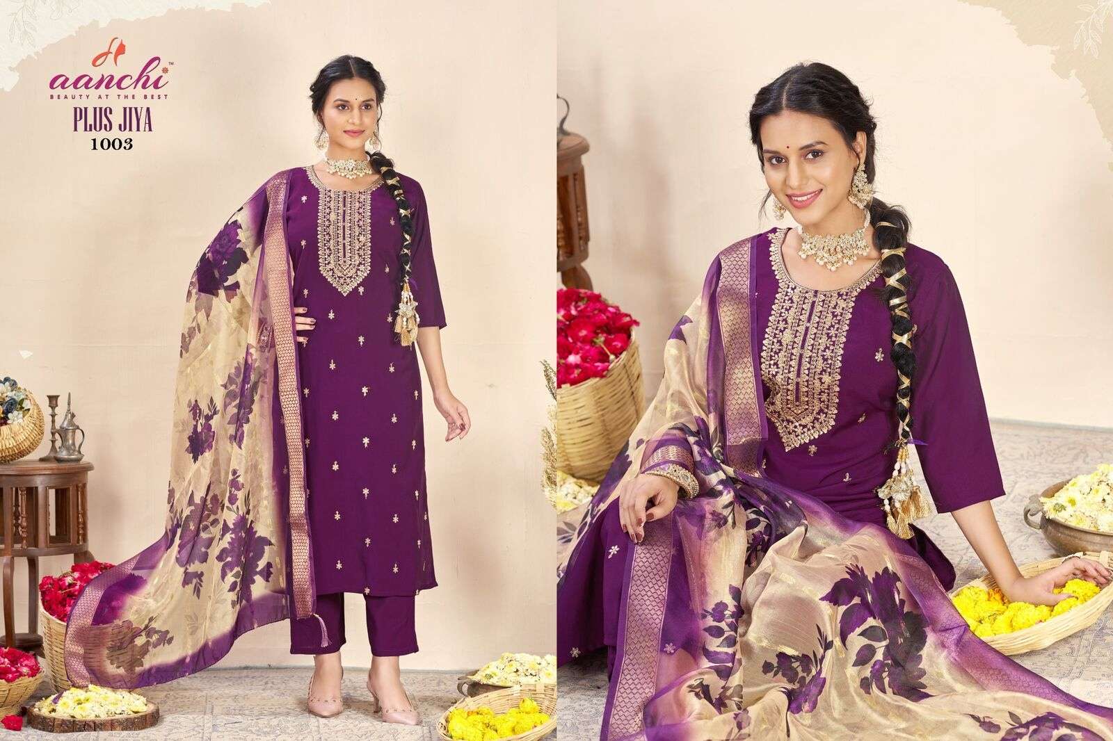 PLUS JIYA BY AANCHI IN ROMAN SILK WITH BIG SIZE 3 PCS SET STRAIGHT CONCEPT 