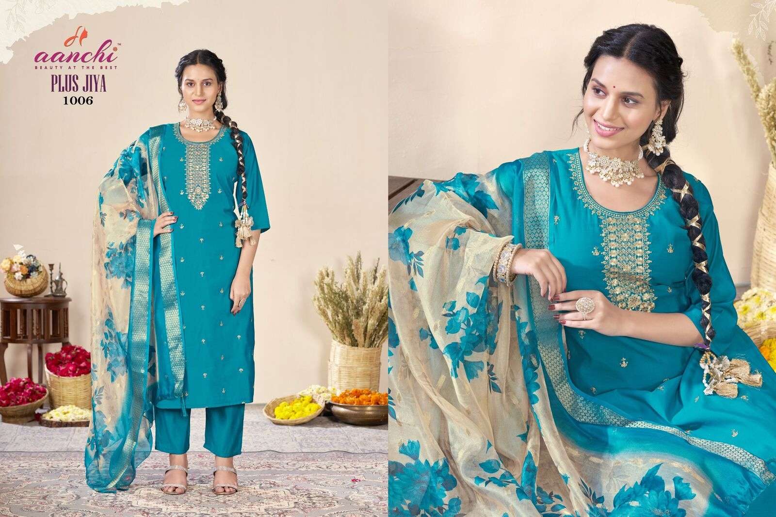 PLUS JIYA BY AANCHI IN ROMAN SILK WITH BIG SIZE 3 PCS SET STRAIGHT CONCEPT 