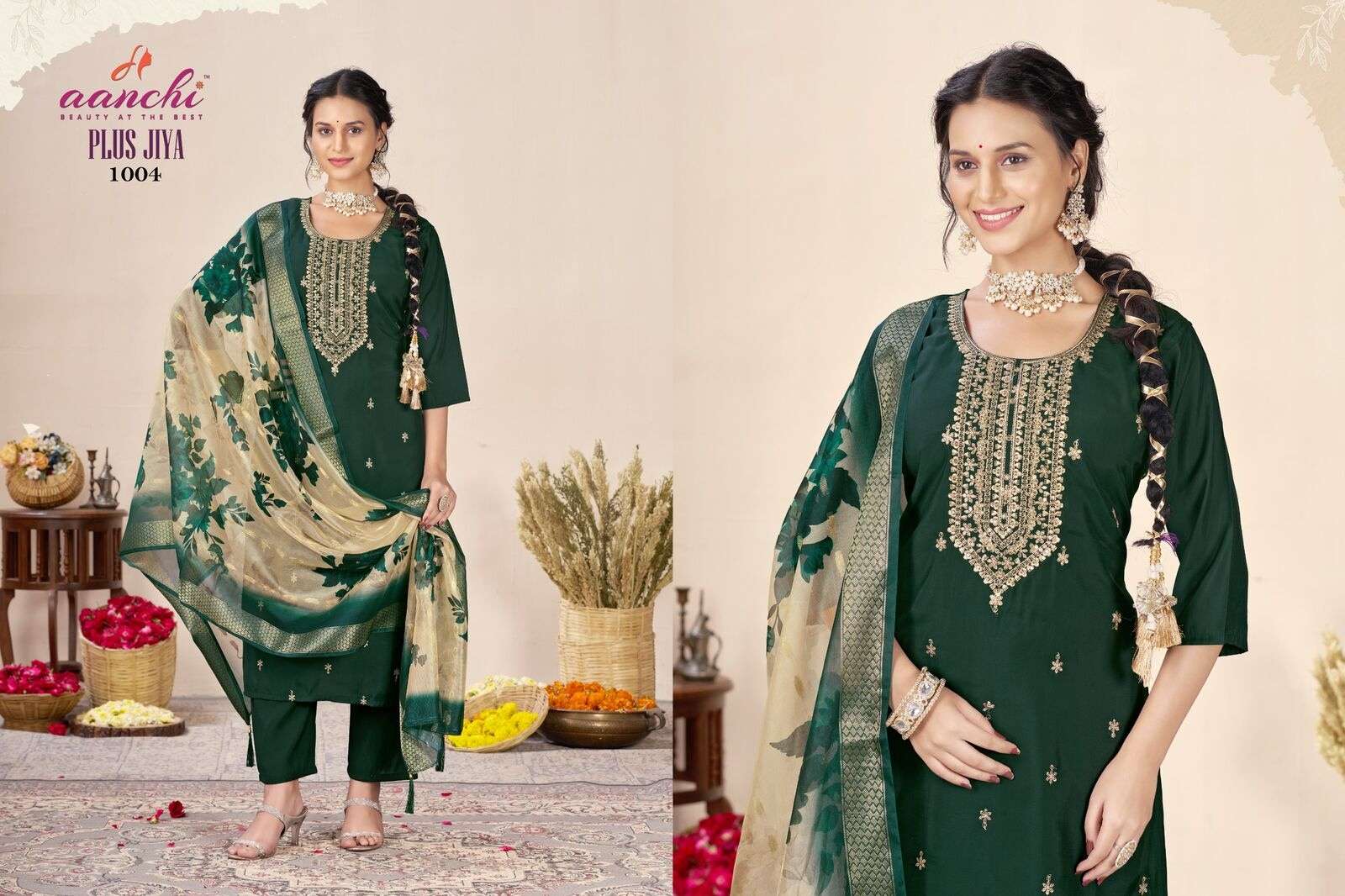 PLUS JIYA BY AANCHI IN ROMAN SILK WITH BIG SIZE 3 PCS SET STRAIGHT CONCEPT 