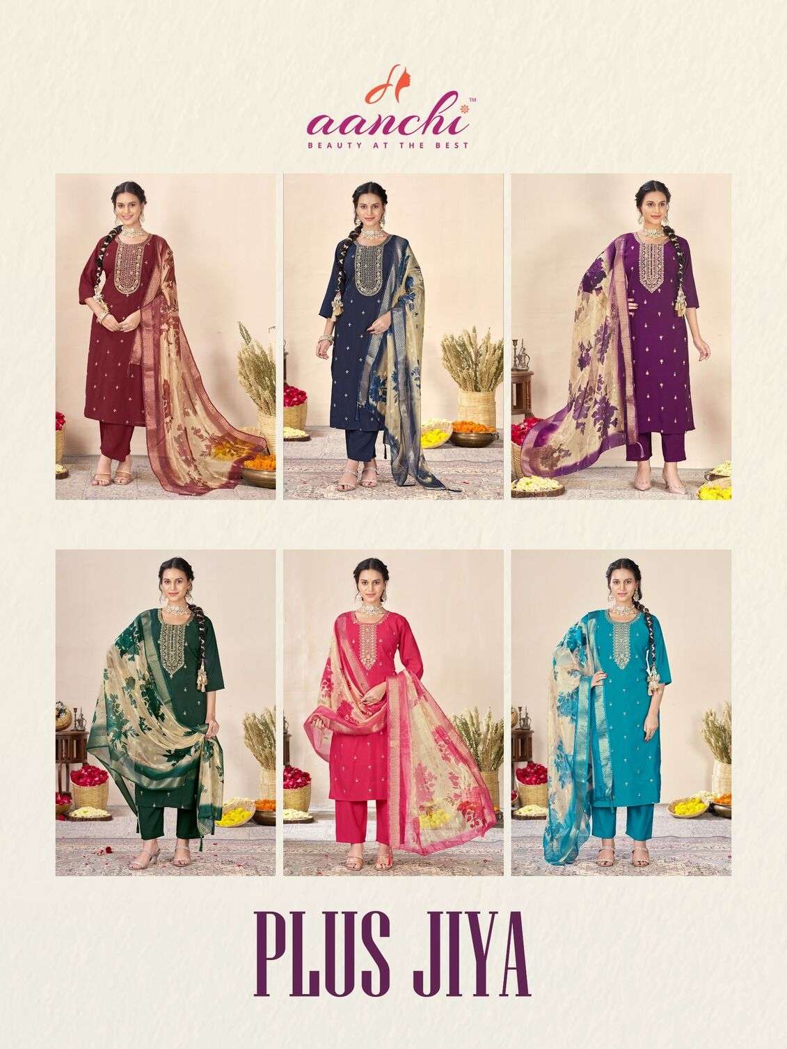 PLUS JIYA BY AANCHI IN ROMAN SILK WITH BIG SIZE 3 PCS SET STRAIGHT CONCEPT 