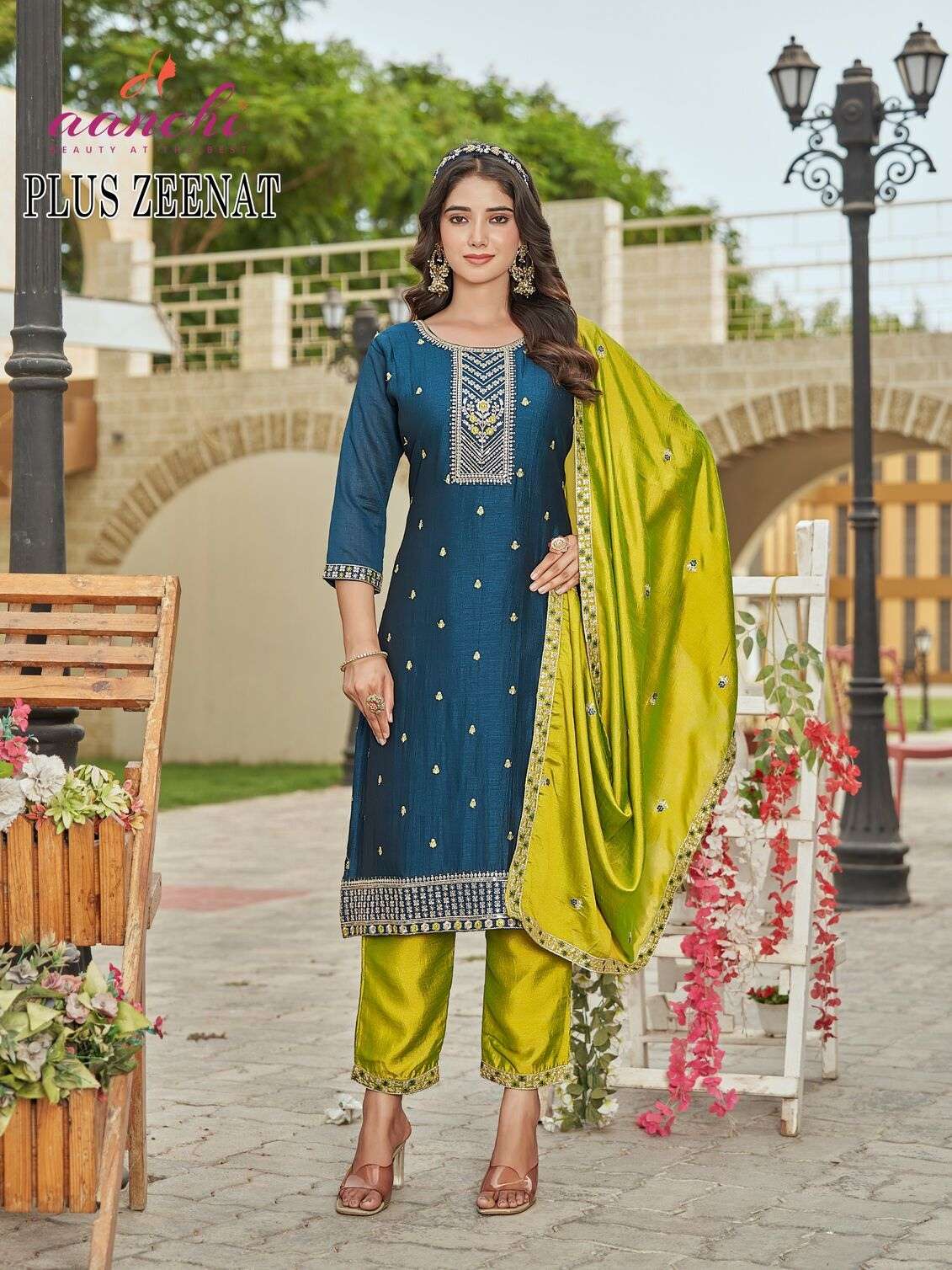 PLUS ZEENAT BY AANCHI IN VICHITRA SILK WITH WORK 3 PCS SET STRAIGHT CONCEPT