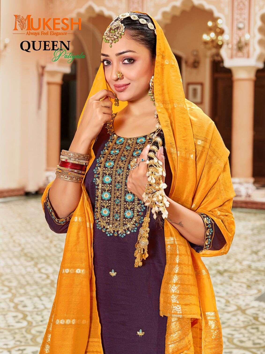 QUEEN PATIYALA BY MUKESH IN GADHWAL SILK WITH HEAVY EMBROIDERY SEQUENCE WORK
