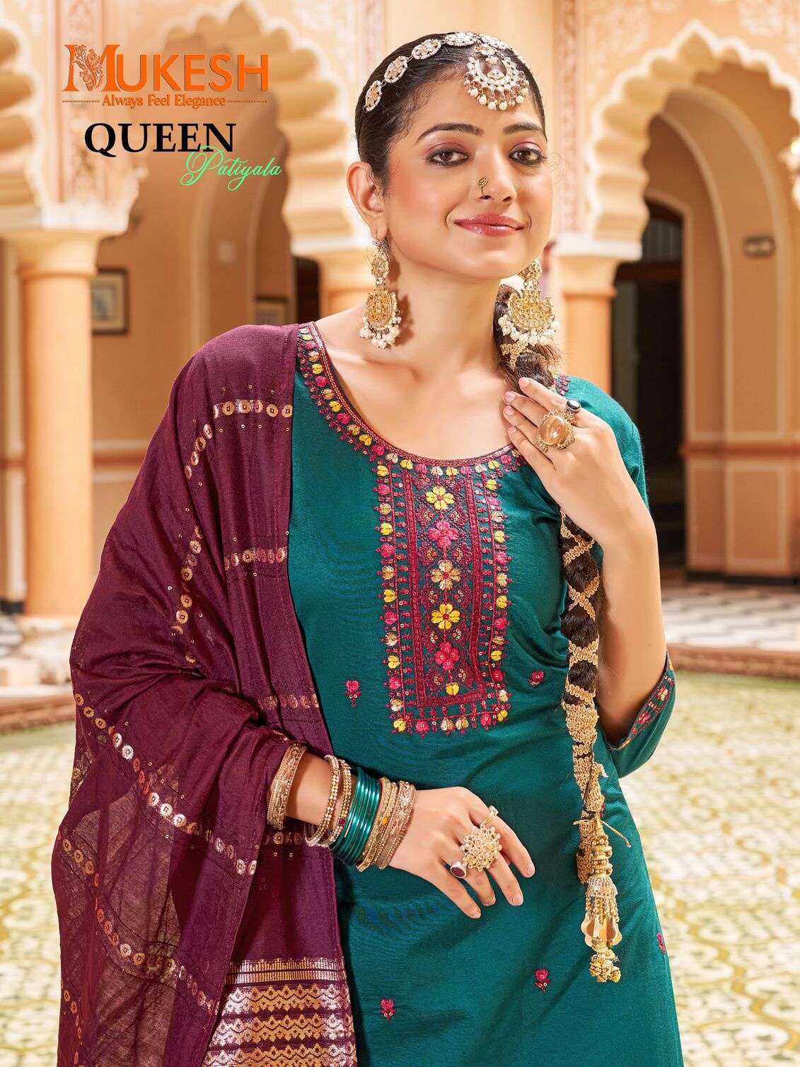 QUEEN PATIYALA BY MUKESH IN GADHWAL SILK WITH HEAVY EMBROIDERY SEQUENCE WORK