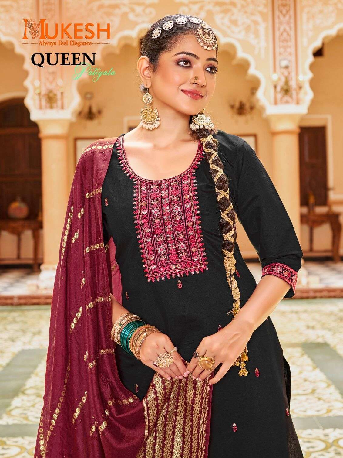 QUEEN PATIYALA BY MUKESH IN GADHWAL SILK WITH HEAVY EMBROIDERY SEQUENCE WORK
