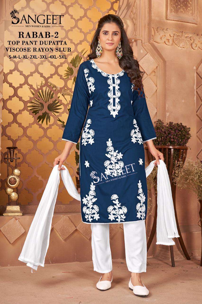 RABAB-2 BY SANGEET IN VISCOSE RAYON SLUB WHITE EMBROIDERY SEQUENCE WORK