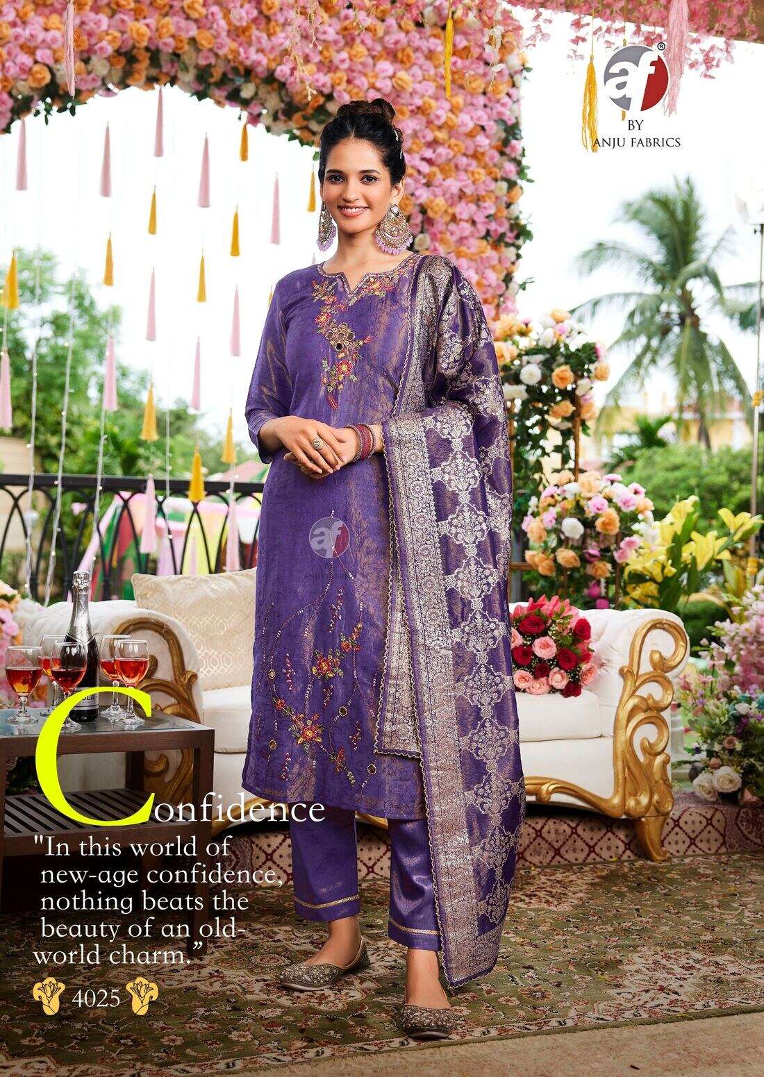 RANGAT BY ANJU FABRICS IN TISSUE SHIMMER WITH SELF DESIGN KURTI PANT WITH CONTRAST DUPATTA 