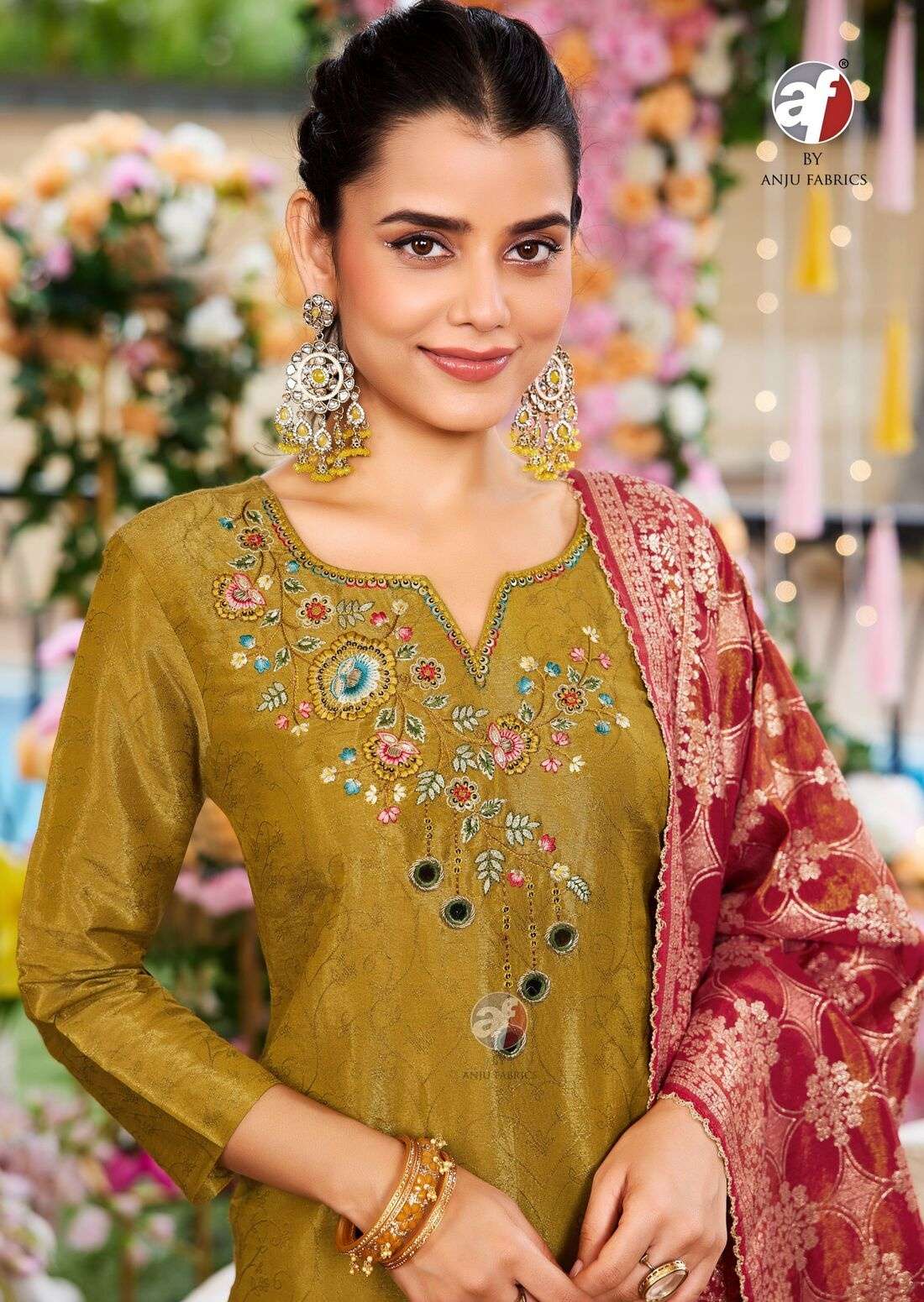 RANGAT BY ANJU FABRICS IN TISSUE SHIMMER WITH SELF DESIGN KURTI PANT WITH CONTRAST DUPATTA 