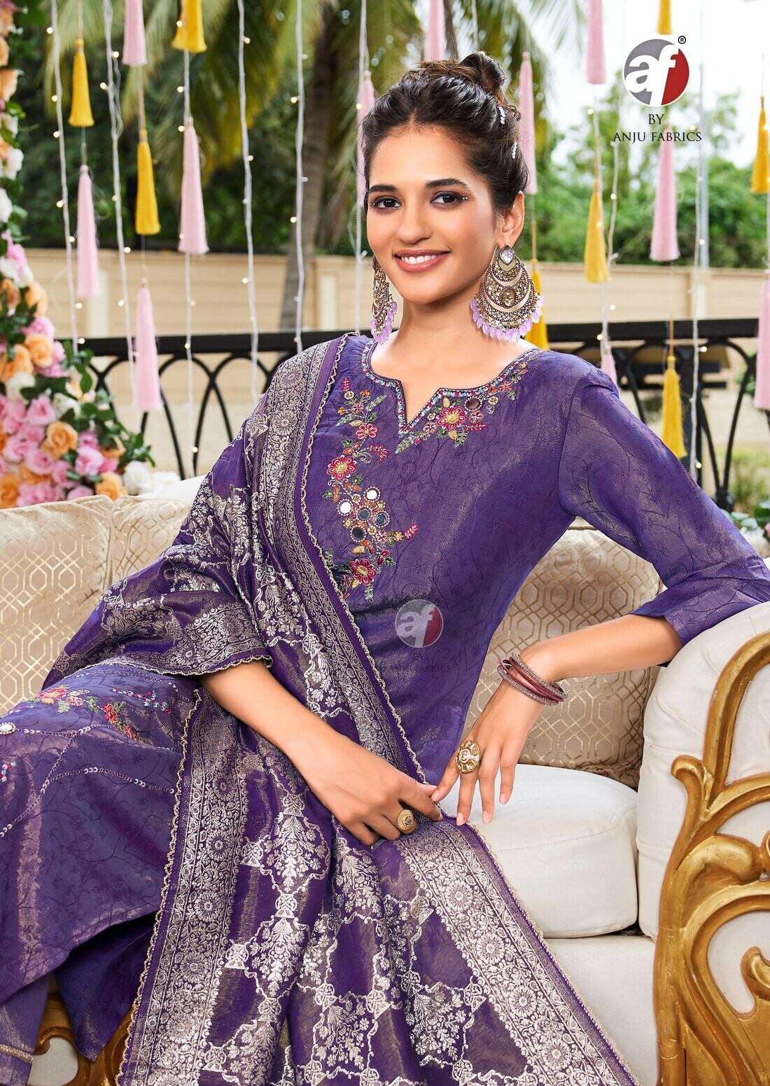 RANGAT BY ANJU FABRICS IN TISSUE SHIMMER WITH SELF DESIGN KURTI PANT WITH CONTRAST DUPATTA 