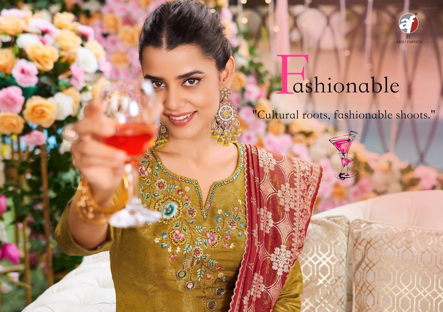 RANGAT BY ANJU FABRICS IN TISSUE SHIMMER WITH SELF DESIGN KURTI PANT WITH CONTRAST DUPATTA 