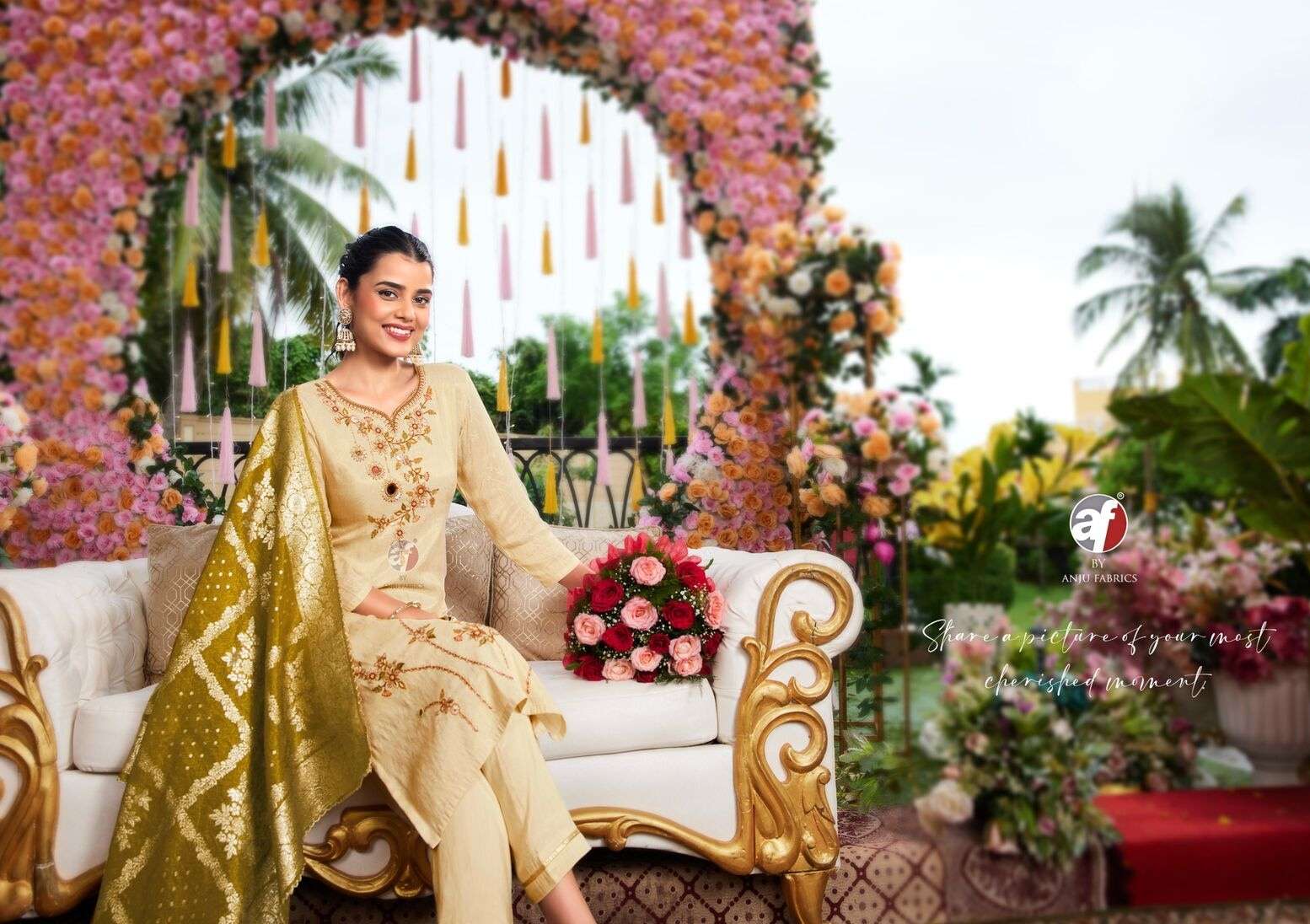 RANGAT BY ANJU FABRICS IN TISSUE SHIMMER WITH SELF DESIGN KURTI PANT WITH CONTRAST DUPATTA 