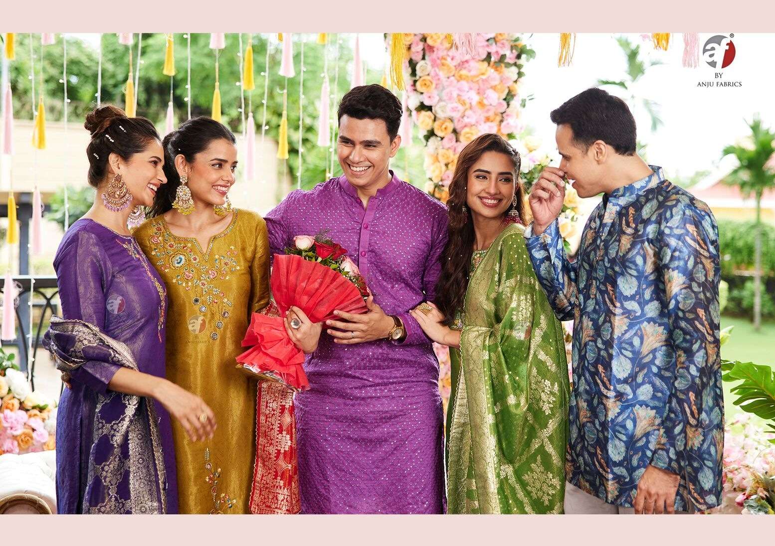 RANGAT BY ANJU FABRICS IN TISSUE SHIMMER WITH SELF DESIGN KURTI PANT WITH CONTRAST DUPATTA 