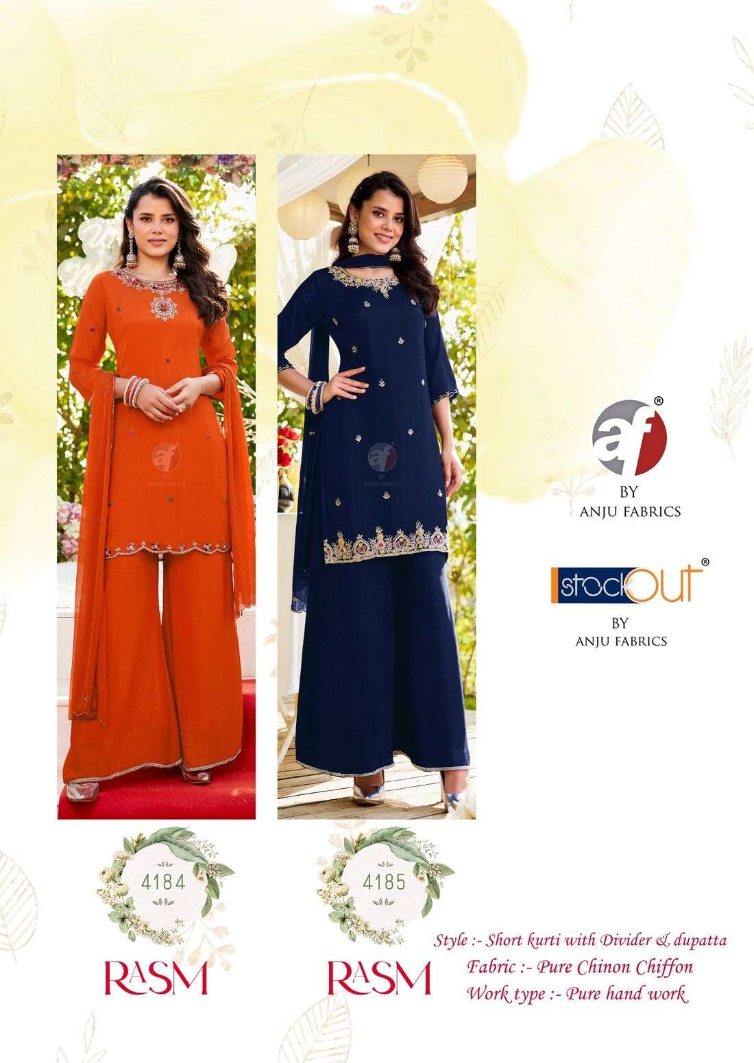 RASM VOL-7 BY ANJU FABRICS IN PURE CHINNON CHIFFON WITH PURE  HEAVY HAND WORK 