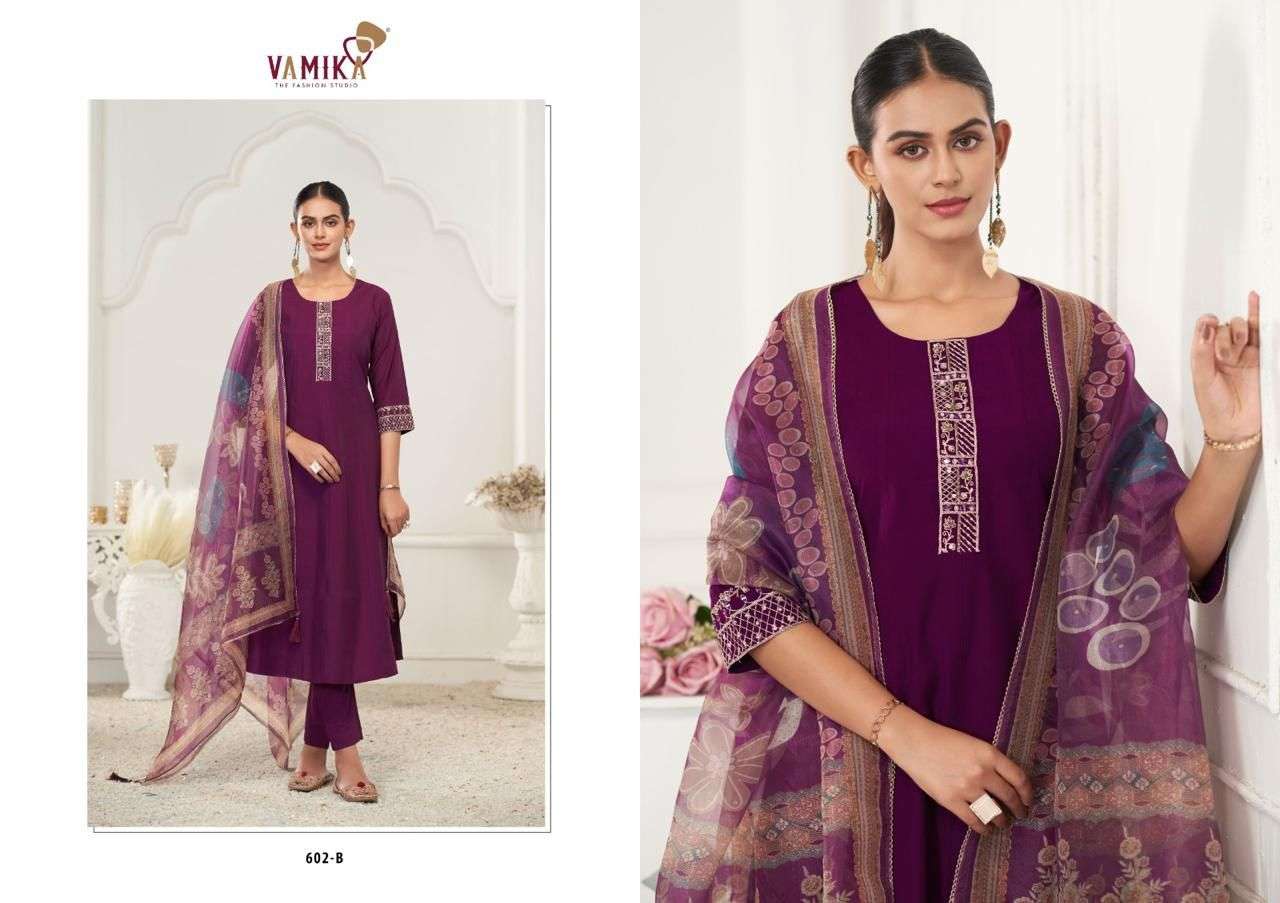 RUBINA VOL-1 BY VAMIKA IN HEAVY VISCOSE ROMAN SILK WITH HEAVY EMBROIDERY & HANDWORK 