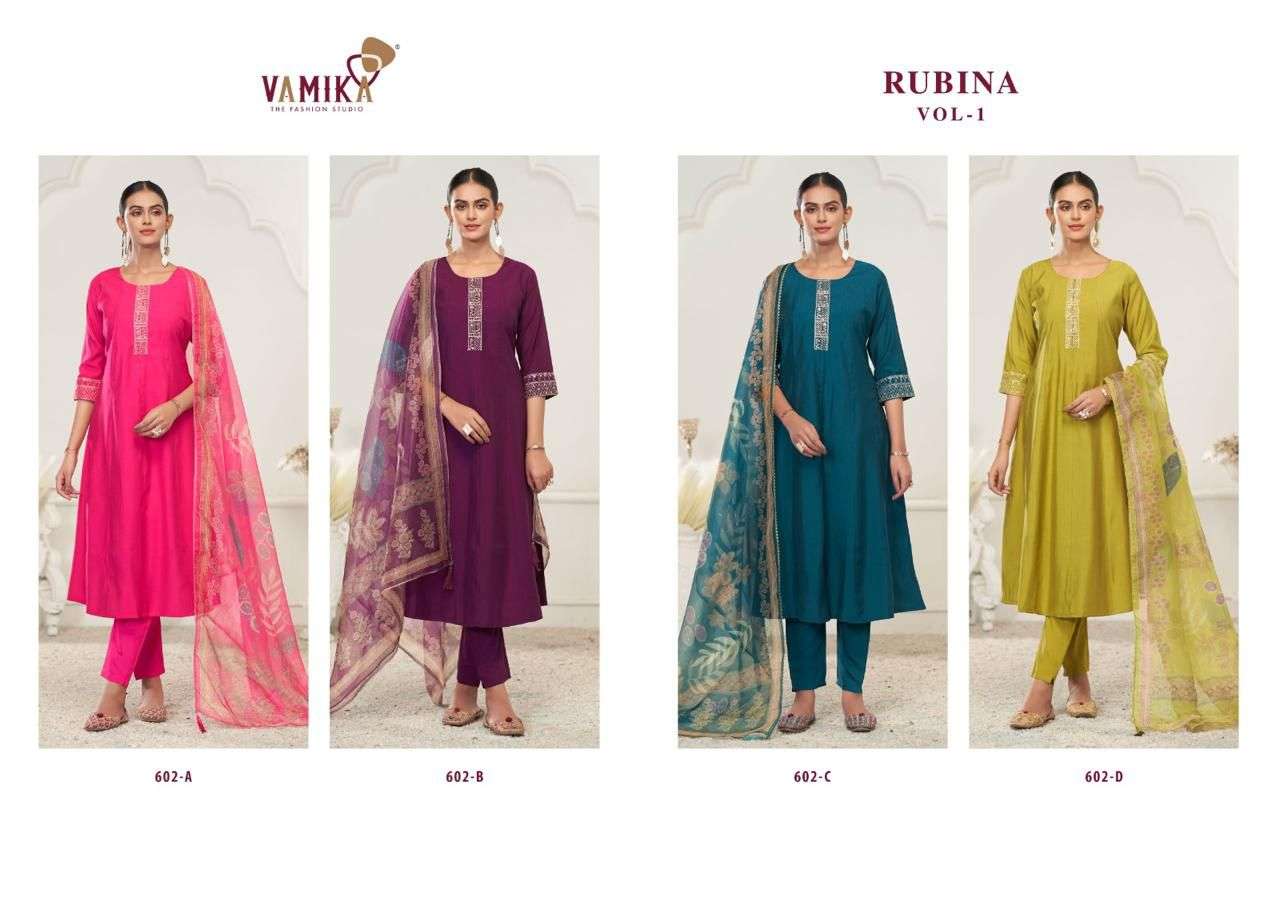 RUBINA VOL-1 BY VAMIKA IN HEAVY VISCOSE ROMAN SILK WITH HEAVY EMBROIDERY & HANDWORK 